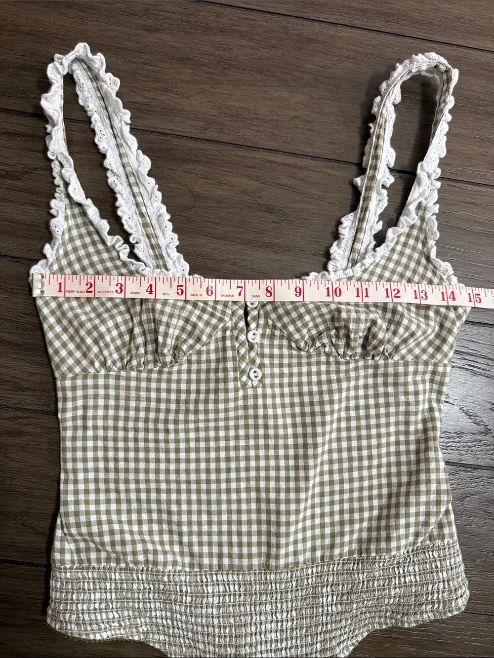 Intimately Free People Cassie Bodysuit Army Green Gingham Checked 100% Cotton XS